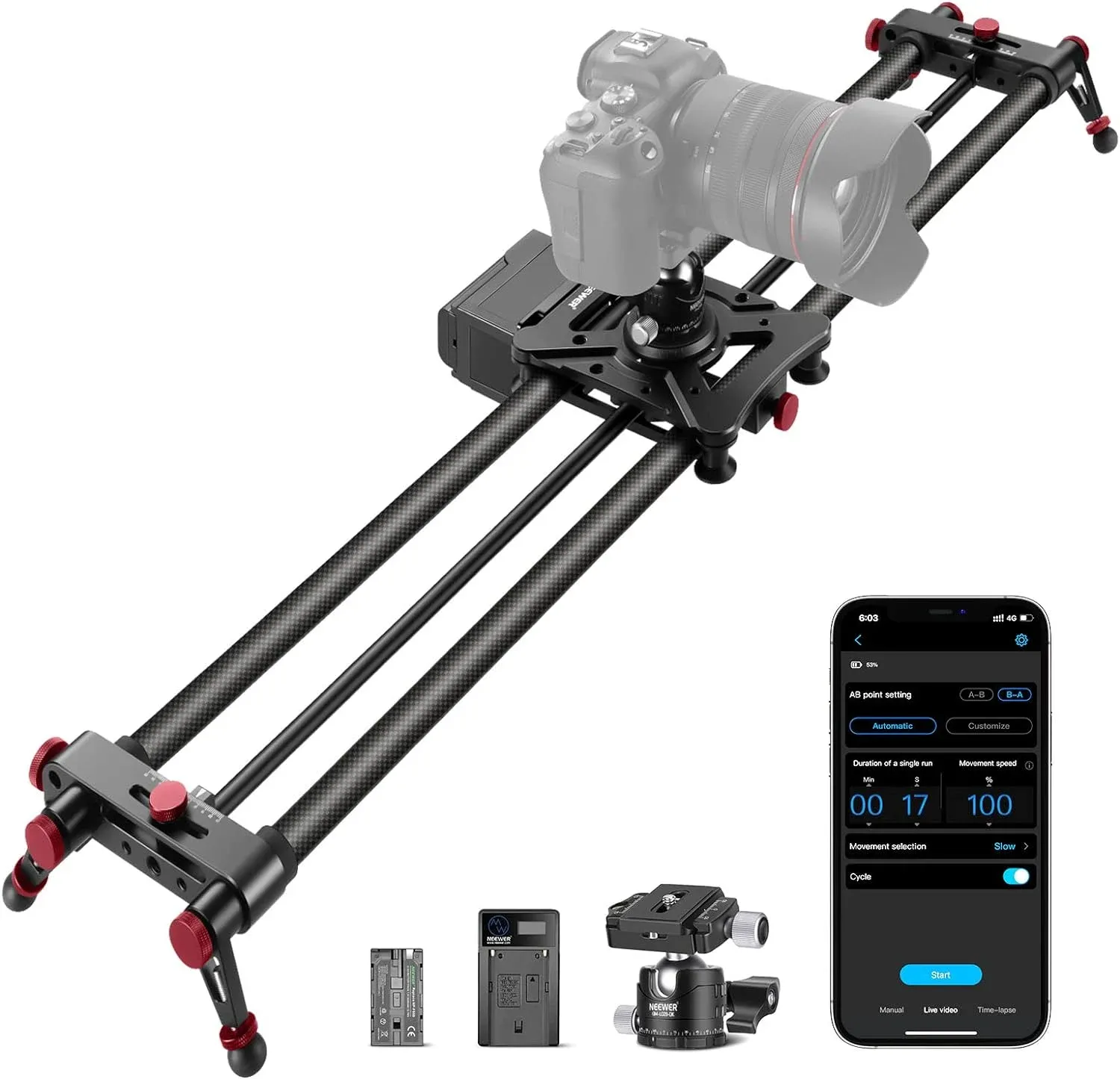 Neewer ER1 Motorized Wireless Carbon Fiber Camera Slider 80cm