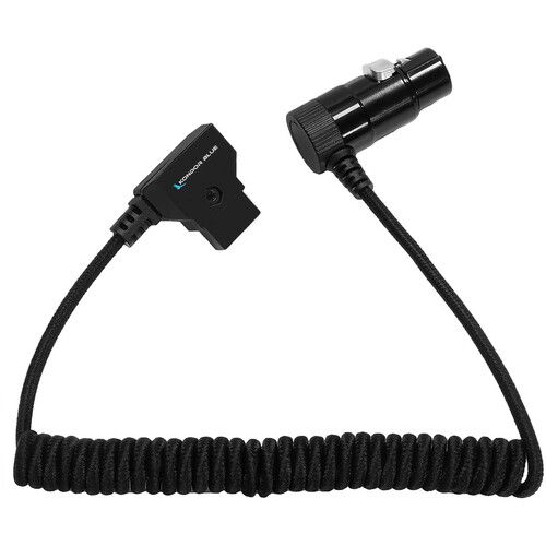 Kondor Blue Coiled D-Tap Male to 4-Pin XLR Female Right-Angle Power Cable for Cinema Cameras (20 to 50")